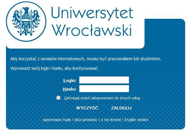 PROCEDURA WPISU OCEN W SYSTEMIE USOS I. OGÓLNE ZASADY KORZYSTANIA Z SYSTEMU USOS 1. Otwieramy stronę główną systemu: adres: https://usosweb.uni.wroc.pl 2.