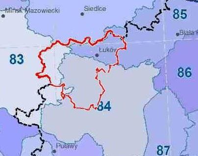 Mapa 3. Mapa poglądowa Powiatu Łukowskiego na tle jednolitych części wód podziemnych na obszarze dorzecza Wisły.