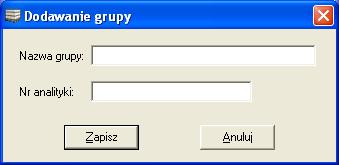j 5.2.1. Dodawanie nowej grupy. Funkcja umożliwiająca dodanie nowej grupy do listy. W tym oknie (Rys. 7) podajemy tylko nazwę nowej grupy. Rys. 7. Dodawanie nowej grupy. 5.2.2. Edycja grupy.
