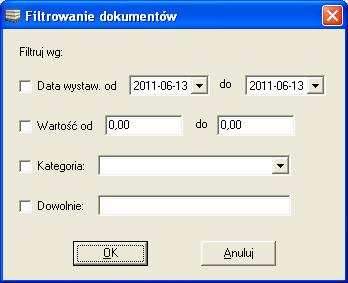 j 8.1.7. Filtrowanie listy dokumentów PZ. Filtrowanie listy dokumentów PZ można przeprowadzić według trzech kryteriów, tj. daty wystawienia, wartości oraz dowolnego ciągu znaków.