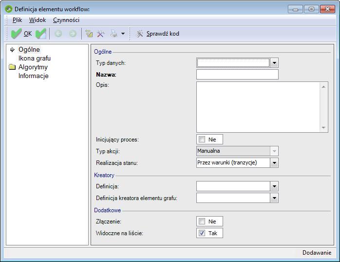 Rozbudowa narzędzi edytora Workflow Program został zaprojektowany tak, by osoba wdrażająca workflow mogła tworzyć własne elementy panelu narzędziowego w edytorze procesu workflow.