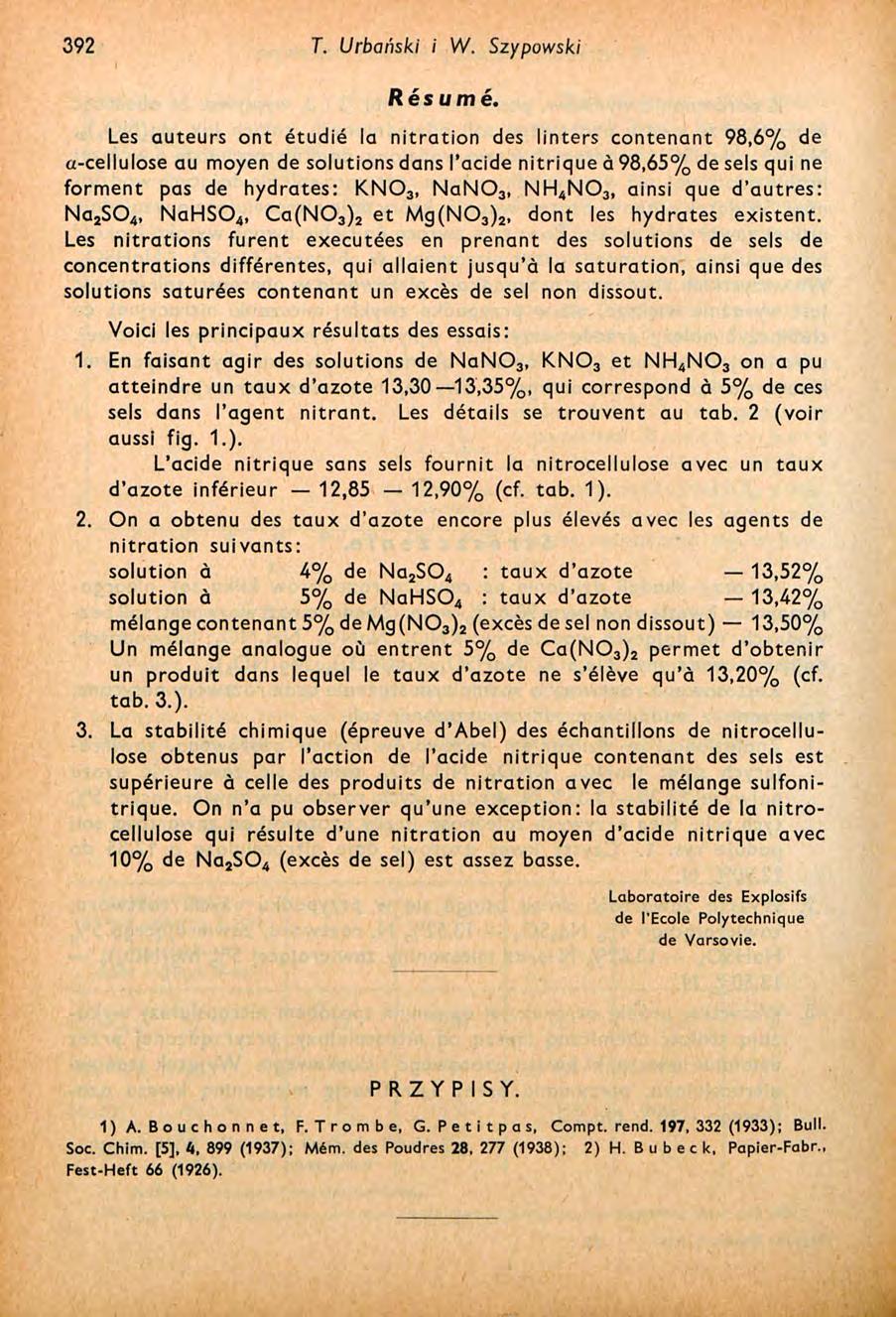 392 T. Urbański i W. Szypowski Résumé.