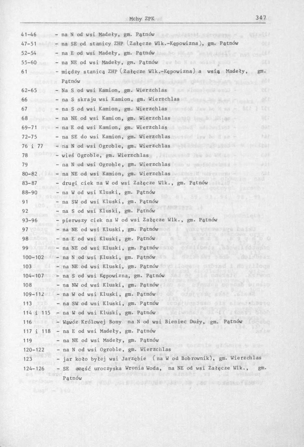 4 1-4 6 - n a N o d w s i M a d e ł y, g m. P ą tn ó w 4 7-5 1 - n a SE o d s t a n i c y ZHP ( Z a ł ę c z e W l k. - K ę p o w i z n a ), gra. P ą tn ó w 5 2-5 4 - n a E o d w s i M a d e ł y, gm.