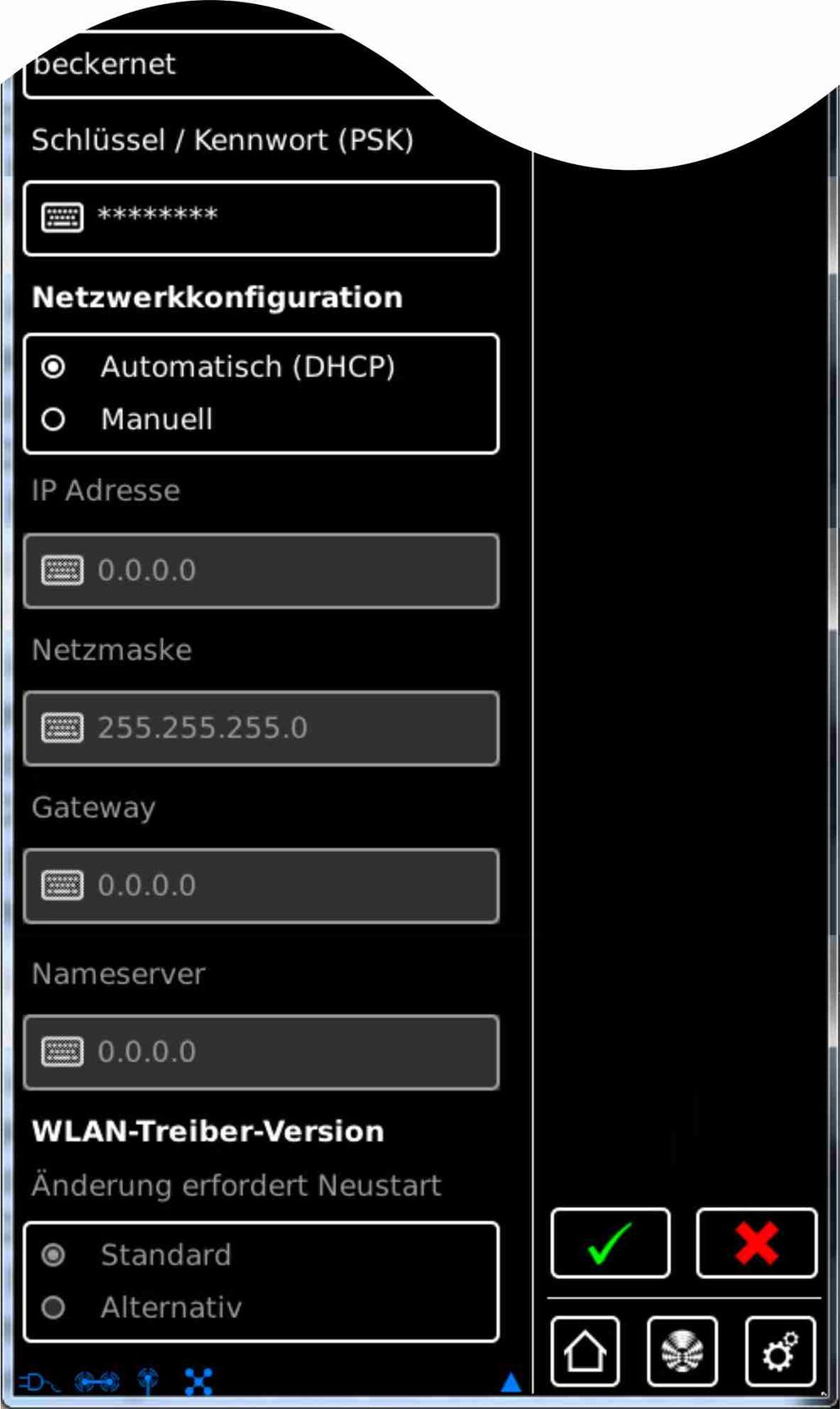 7 Klucz = Hasło (wymagany wyłącznie w przypadku połączeń WiFi / WLAN) Należy pamiętać, że centrala może zostać podłączona do sieci poprzez WiFi / WLAN wyłącznie wówczas, gdy w routerze włączone jest