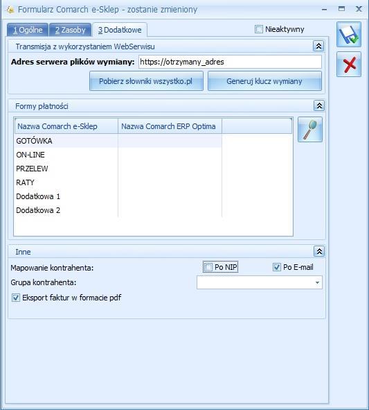 Na zamówieniu zaimportowanym do Comarch ERP Optima informacja o wybranych przez Klienta Comarch e- Sklep cechach towaru widoczna jest na RO, na zakładce Dodatkowe w polu Opis/ Atrybuty.