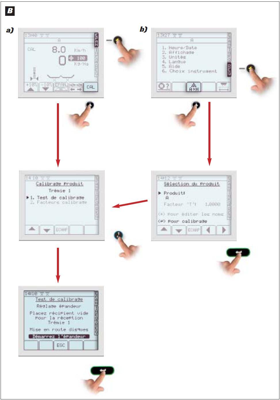 Programowanie 1. Heure/Date = Godzina/Data 2. Affichage = Wyświetlanie 3. Unites = Jednostki 4. Langue = Język 5. Aide = Pomoc Calibrage Produit = Kalibracja Produktu Tremie 1 = Zbiornik 1 1.