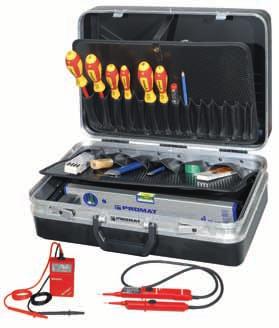 Zestaw narzędzi dla elektryków w walizce Tworzywo ABS wyposażona w narzędzia wysokiej jakości dla rzemiosła i przemysłu 1 walizka PROMAT z tworzywa sztucznego ABS z ramą aluminiową, z wyposażeniem 1