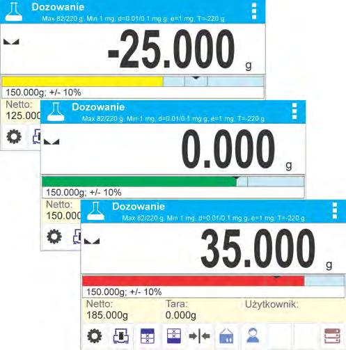 15.2. Dozowanie przyciski szybkiego dostępu Każdy z modów ma zestaw domyślnych przycisków, które są pokazywane automatycznie po wybraniu modu.