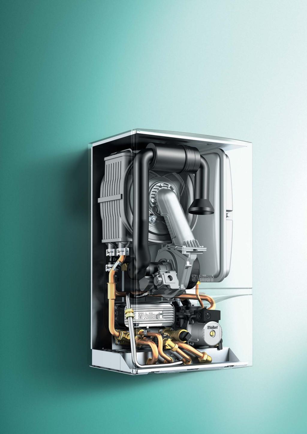 Kocioł kondensacyjny ecotec plus klasa sama w sobie Innowacyjny wymiennik ciepła pozwala do minimum ograniczyć straty ciepła i emisję hałasu, przy jednoczesnym obniżeniu oporów przepływu.
