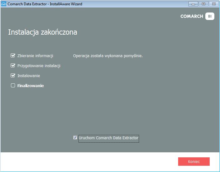 Rysunek 13 Zakończenie instalacji Po zakończeniu instalacji automatycznie uruchomi się aplikacja Data