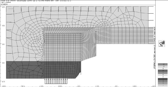 152 Rys. 7. Przekrój II ewolucja modelu obliczeniowego Fig. 7. Section II evolution of the computational model W stanie po wykonaniu wykopu, a przed zainstalowaniem zastrzałów uzyskano znaczne wartości przemieszczeń poziomych konstrukcji.