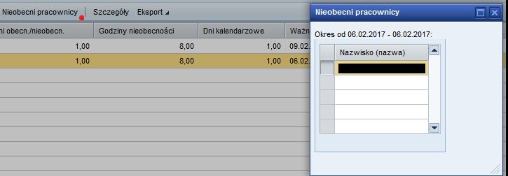 Przycisk Nieobecni pracownicy daje przełożonemu