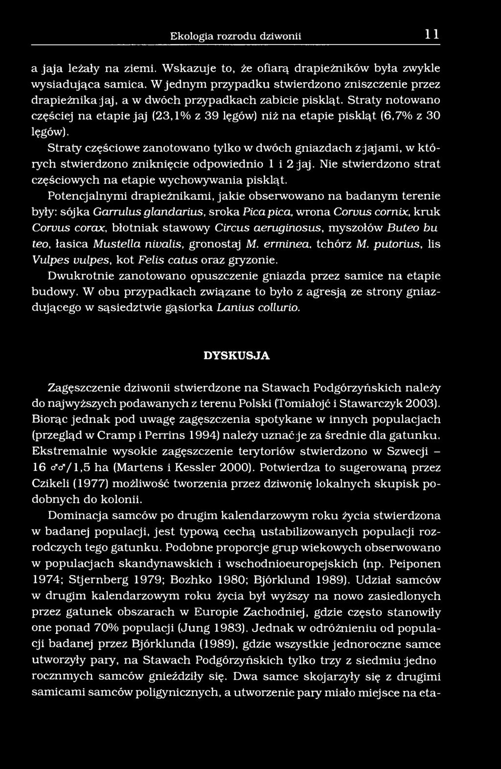 Ekologia rozrodu dziwonii 11 a jaja leżały na ziemi. Wskazuje to, że ofiarą drapieżników była zwykle wysiadująca samica.