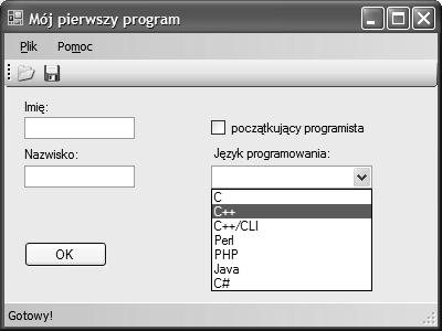 30 Visual C++ 2005 Express Edition. Tworzenie aplikacji dla Windows Przykładowy program jest już gotowy. Możemy go przebudować i uruchomić; powinniśmy otrzymać efekt jak na rysunku 2.9.
