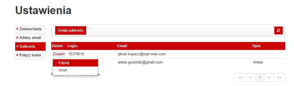 4.2 Ustawienie adresu e-mail Ta zakładka umożliwia zmianę adresu e-mail oraz dodawanie adresów na które będą przychodziły powiadomienia o nowej fakturze.