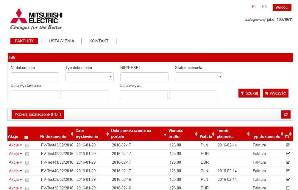 3. Przeglądanie dokumentów Zakładka Faktury umożliwia przeglądanie i pobieranie wszystkich zgromadzonych na portalu dokumentów.