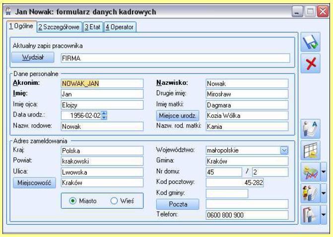 Zatwierdzamy i zamykamy okno. 3.5 Lista pracowników Lista pracowników zawiera kartoteki poszczególnych osób, w których ewidencjonuje się dane osobowe oraz wszystkie informacje kadrowopłacowe.