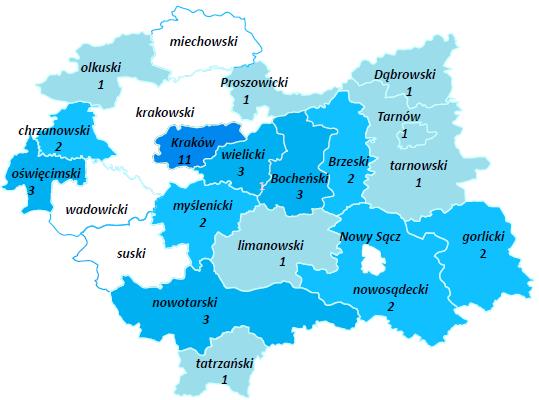 Realizacja projektów infrastrukturalnych dofinansowanych w ramach MRPO na terenie Województwa Małopolskiego Źródło: Opracowanie własne na podstawie danych dotyczących przyjętych do realizacji