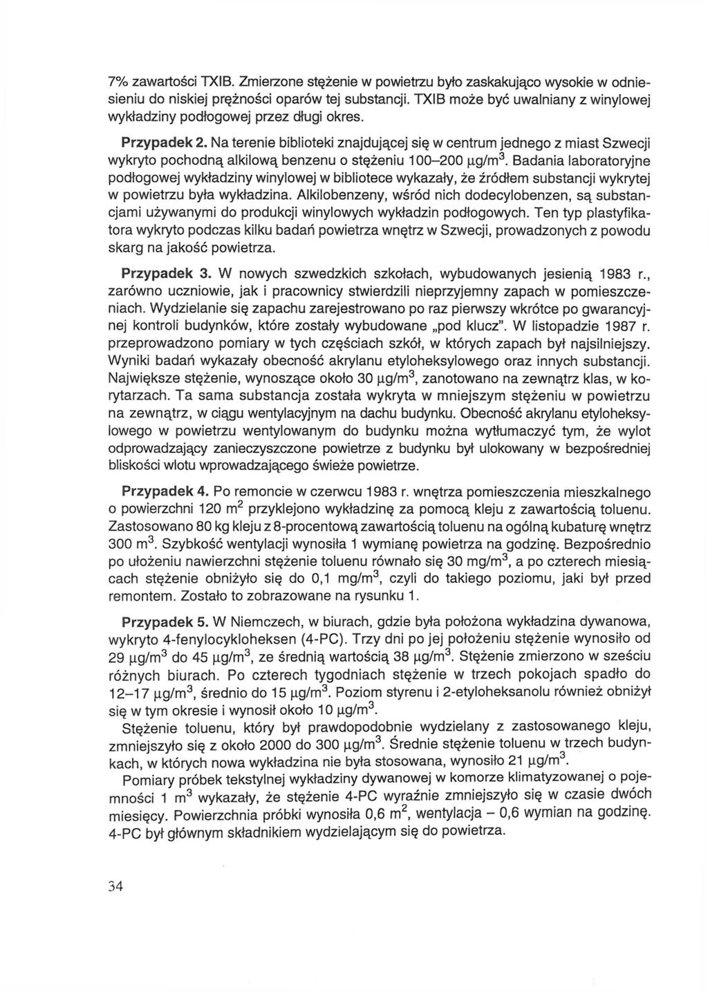 7% zawartości TXIB. Zmierzone stężenie w powietrzu było zaskakująco wysokie w odniesieniu do niskiej prężności oparów tej substancji.