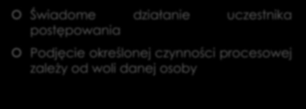 Czynność procesowa a zdarzenie procesowe Czynność procesowa Świadome działanie