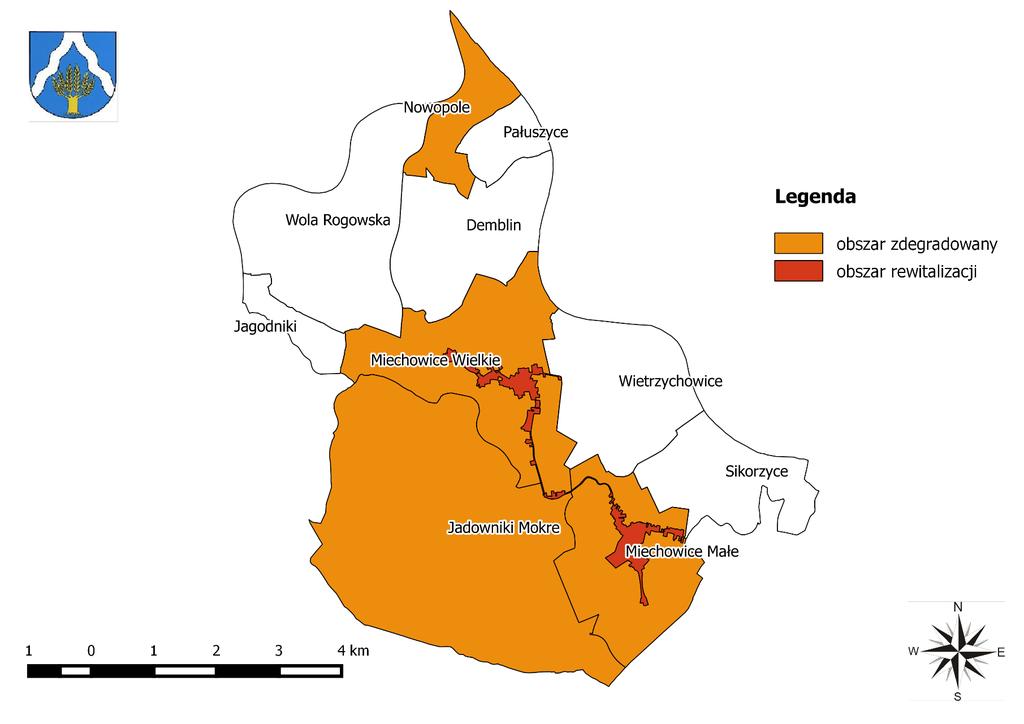 Mapa 1 Obszar rewitalizacji na tle obszaru zdegradowanego