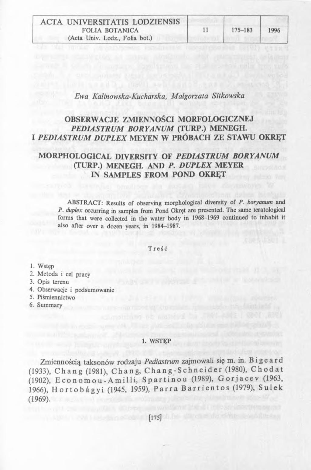 ACTA UNIV ERSITA TIS LODZIENSIS FOLIA BOTANICA 11 175-183 1996 (Acta Univ. Lodz., Folia bot.