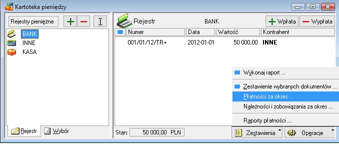 W celu sprawdzenia poprawności operacji należy w zakładce Pieniądze z dolnej części wybrać zakładkę zestawienia i