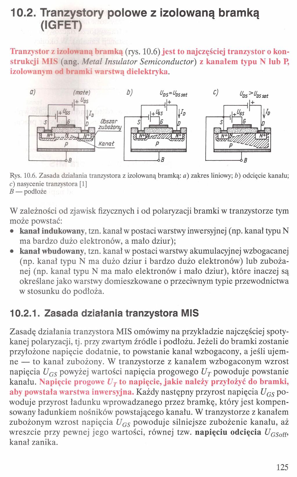 10.2. Tranzystory polowe z izolowaną bramką (IGFET) Tranzystor z izol ną ramką (rys. 10.6) jest to najczęściej tranzystor o konstrukcji MIS (ang.