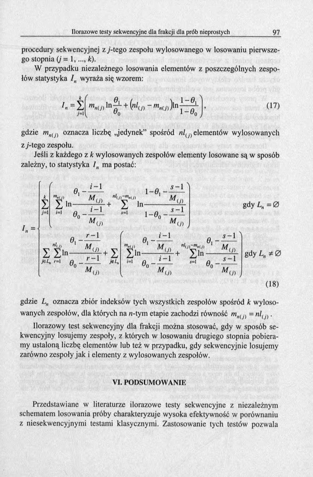 procedury sekwencyjnej z j -tego zespołu wylosowanego w losowaniu pierwszego stopnia ( / = 1, k).