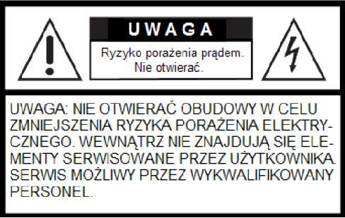produktu. Symbol ten oznacza ważną informację dla użytkownika dotyczącą niezaizolowanego miejsca wewnątrz urządzenia w którym występuje niebezpieczne napięcie.