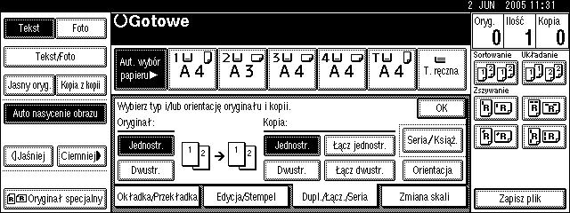 Kopiowanie B Naciãnij przycisk [Jednostr.] lub [Dwustr.] dla oryginaâu, a nastêpnie naciãnij przycisk [Âàcz jednostr.] dla kopii. Zajrzeæ do instrukcji... str.