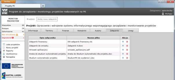 Projekty strukturalne Politechniki Krakowskiej Na karcie znajdują się przyciski otwierające formularze edycyjne, za pomocą których można wprowadzać nowe audyty, dopisywać nowe zalecenia i edytować