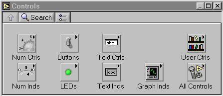 2. Panel frontowy Okno panelu frontowego pełni rolę graficznego interfejsu między programem VI, a użytkownikiem. Przy pomocy odpowiednich elementów (np.
