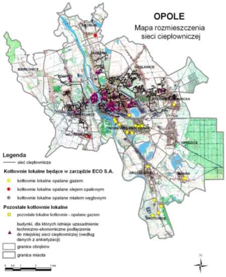 MOŻLIWOŚCI REALIZACJI Mapa rozmieszczenia sieci ciepłowniczej na terenie miasta Opola (źródło: opracowanie własne na podstawie danych z ECO S.A.) 1.