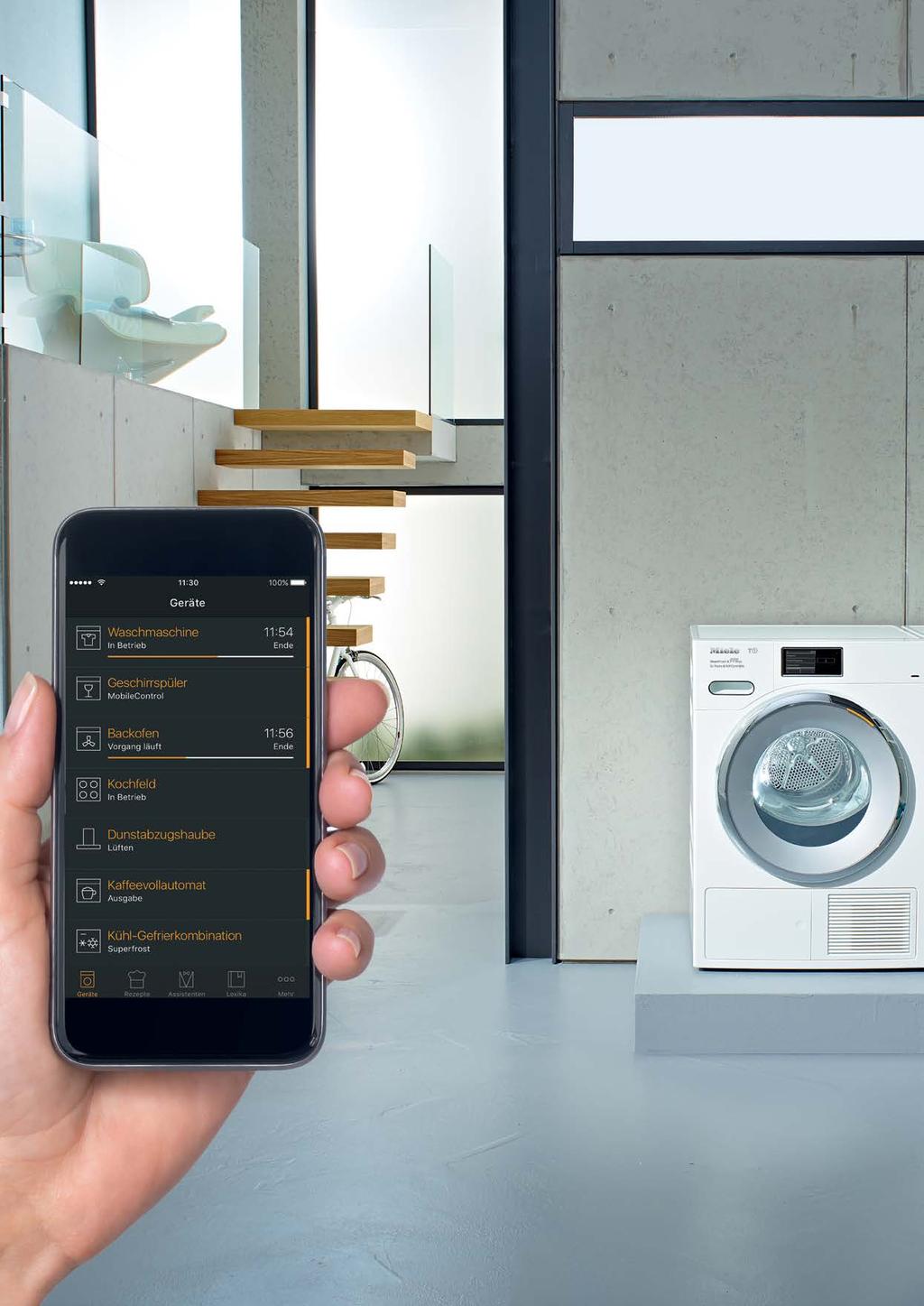 Aplikacja Miele@mobile Wszystko pod kontrolą w drodze lub w domu Chcesz w łatwy sposób mieć podgląd statusu wszystkich urządzeń?