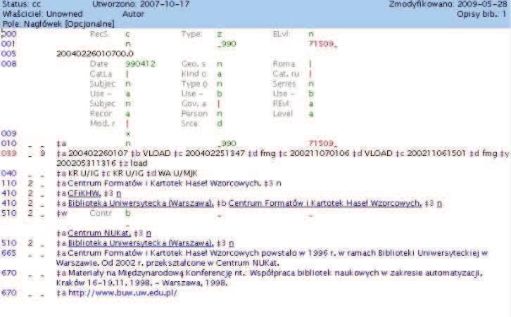 Porównanie katalogu kartkowego z komputerowym 147 Pragniemy zwróci uwag na istotniejsze ró nice