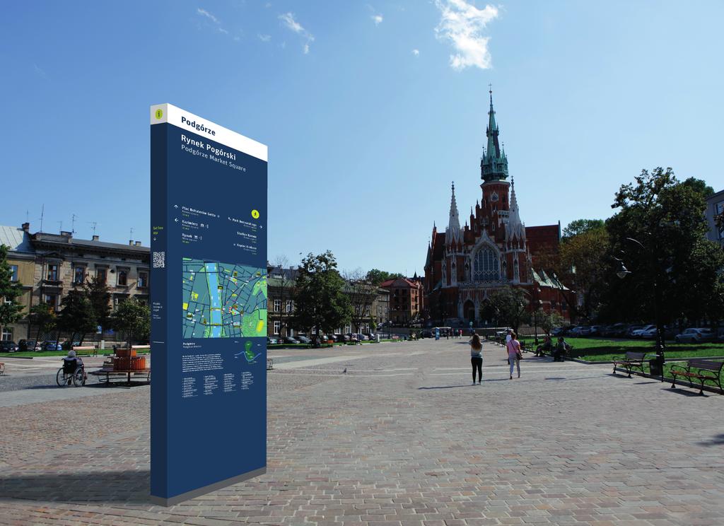 pylon Proponujemy umieszczenie pylonu na Rynku Podgórskim. Jest to ważny punkt orientacyjny na mapie Krakowa blisko kładki łączącej Stare z em.
