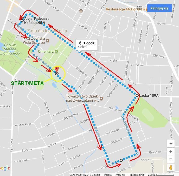 15:00 z ulicy Kobusiewicza Długość trasy biegu: 10 km (dwie