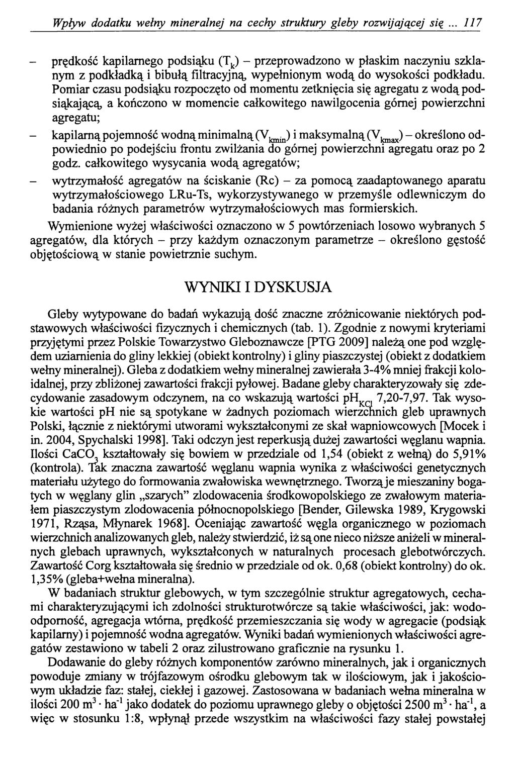 Wpływ dodatku wełny mineralnej na cechy struktury gleby rozwijającej się.