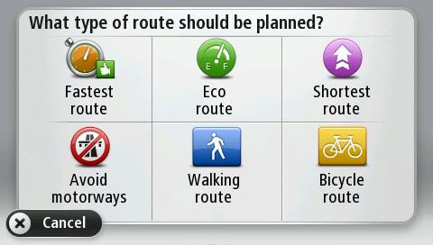 Wybór typu trasy Planując każdą z tras, można określić, czy urządzenie ma wyświetlać monit o wybór typu planowanej trasy. Aby to zrobić, dotknij opcji Ustawienia, a następnie opcji Planowanie trasy.