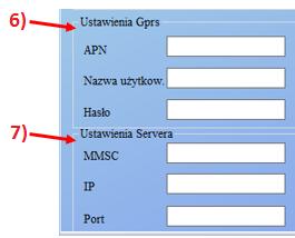 6) Dalej należy samemu wypełnić pola w zakładce GPRS (APN, nazwę użytkownika, Hasło) 7) Wypełnić