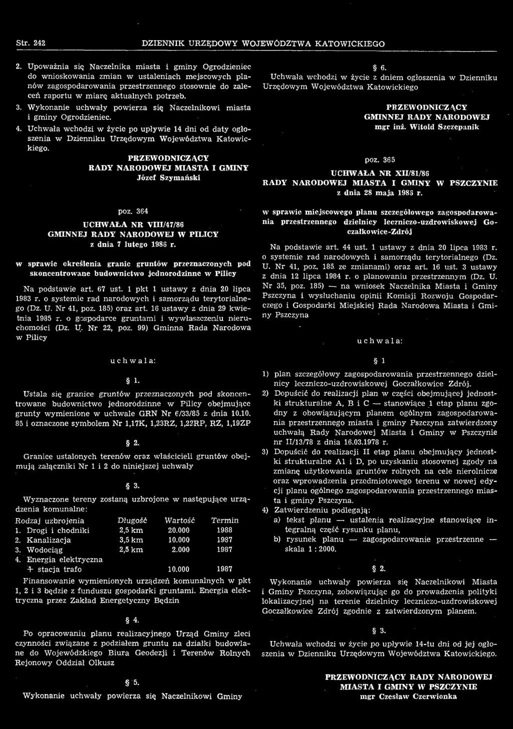 364 UCHWAŁA NR VIII/47/86 GMINNEJ RADY NARODOWEJ W PILICY z dnia 7 lutego 1988 r.