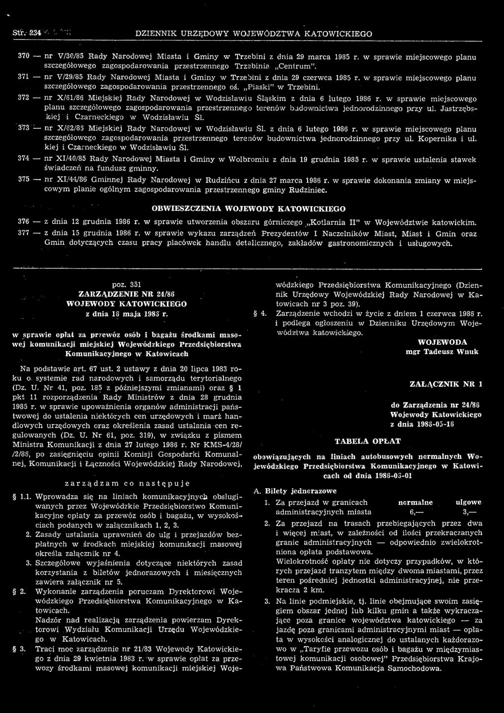 373 nr X/S2/83 Miejskiej Rady Narodowej w Wodzisławiu Sl. z dnia 6 lutego 1986 r. w sprawie miejscowego planu szczegółowego zagospodarowania przestrzennego terenów budownictwa jednorodzinnego przy ul.