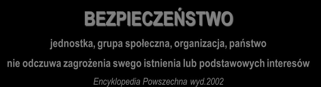 BEZPIECZEŃSTWO jednostka, grupa społeczna, organizacja, państwo