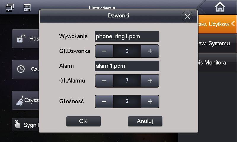 ekranie pojawi się lista zapisanych nagrań video, 2.5 Ustawienia Użytkownika 2.5.1 Ustawienia głośności oraz melodii dzwonka Otwórz menu Ustawienia>>Ustawienia Użytkownika>>Dzwonki.