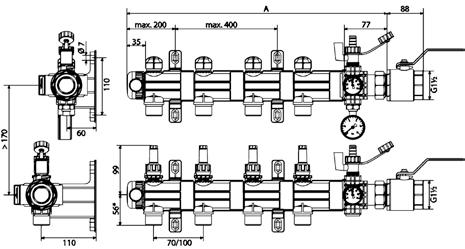 Rozdzielacz dolnego źródła ciepła i ogrzewania/chłodzenia ProCalida IN 1½ WYMIARY [mm] 4c1 Obiegi grzewcze 2 3 4 5 6 7 8 9 10 A 310 410 510 610 710 810 910 1010 1110 Obiegi grzewcze 11 12 13 14 15 16