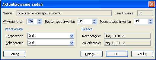 Harmonogram Terminy w planie bazowym Harmonogramto wykres przedstawiający rozłożenie w czasie zadań lub zasobów projektowych.