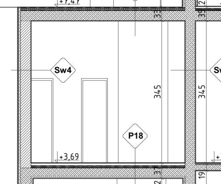 Zadanie 34. W zaprojektowanej sali konferencyjnej oznaczonej na przekroju symbolem P18, grubość izolacji przeciwdźwiękowej podłogi wynosi A. 28,0 cm. B. 5,0 cm. C. 4,0 cm. D.