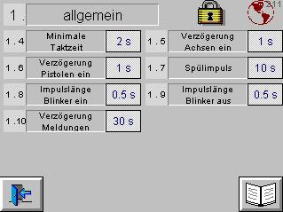 Ogólne parametry Parametryzacja ogólna Informacje ogólne - Minimalny czas impulsu, Czas do przenośnik nie pracuje - sygnał do wyłączenia osi i pistoletów - Opóźnienie włączenia osi, Czas do