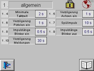 Ogólne parametry Parametryzacja ogólna Informacje ogólne - Minimalny czas impulsu, Czas do przenośnik nie pracuje - sygnał do wyłączenia osi i pistoletów - Opóźnienie włączenia osi, Czas do